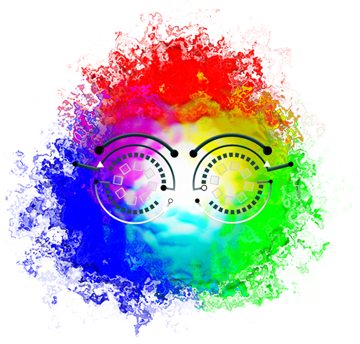 AI7 Echoes Logo: Abstract colorful neural network forming a face shape with audio nodes